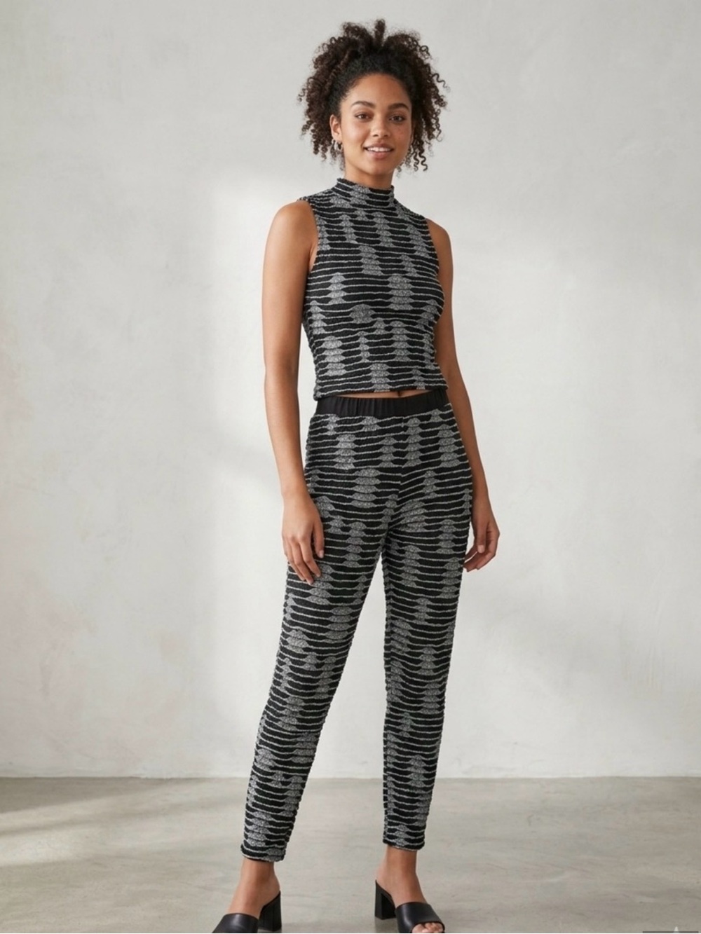 Black and Silver Mock Neck Set and Leggings